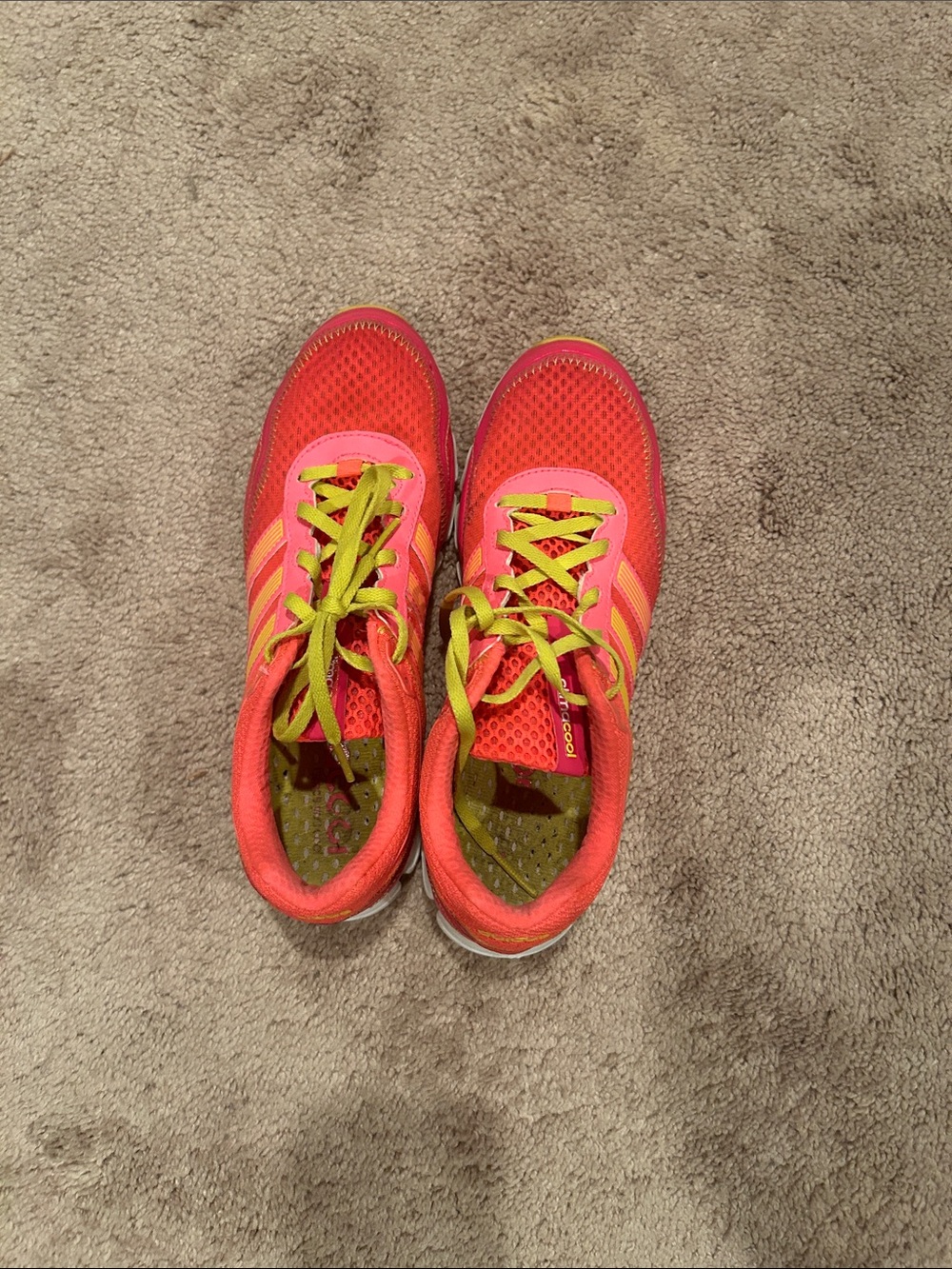 adidas Kids Coral Pink and Neon Yellow Lace-Up Sneakers
